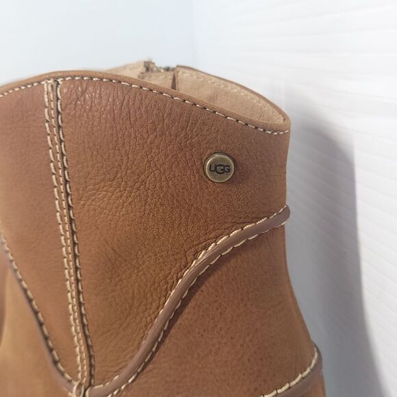 UGG Annie Chestnut Brown Tan Leather Heeled Ankle Booties Boots Women’s 8 - Picture 10 of 13